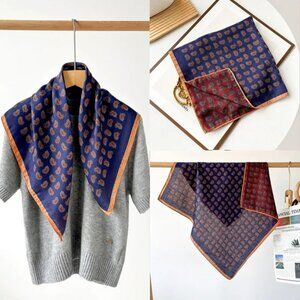 2/$30 NEW Navy Blue Rust Gold Paisley Printed Silky Polyester  Fashion Scarf